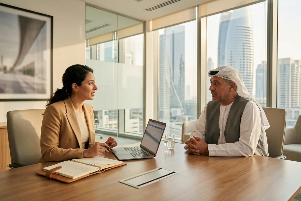 Consultant interviewing a department head during an AI readiness assessment