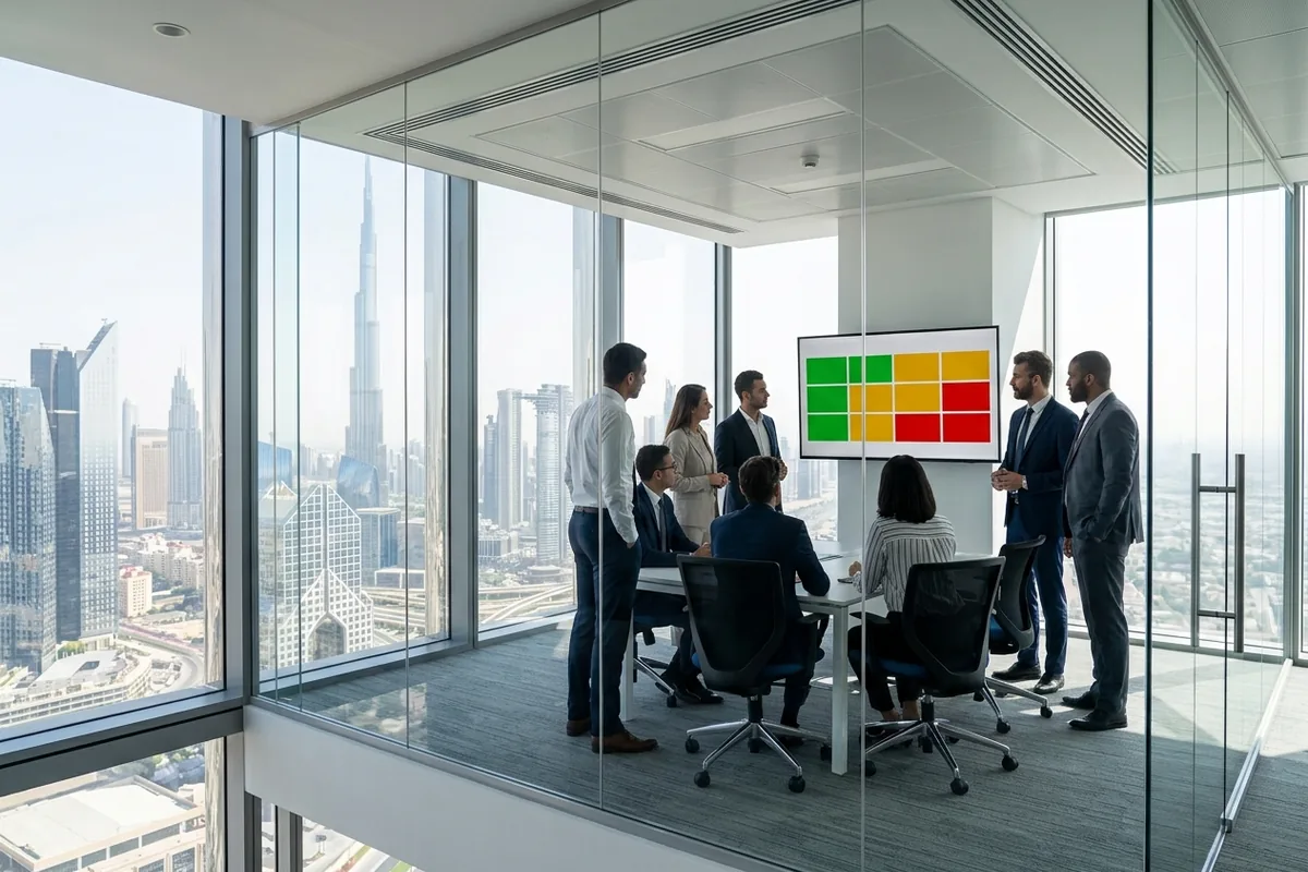 Executive team reviewing an AI readiness scorecard